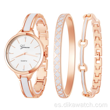2021 Nuevo Juego de regalo de reloj bien hecho con pulsera 3 uds Juegos de regalo de joyería para mujeres Reloj de cuarzo de esfera pequeña para mujer Reloj conjunto